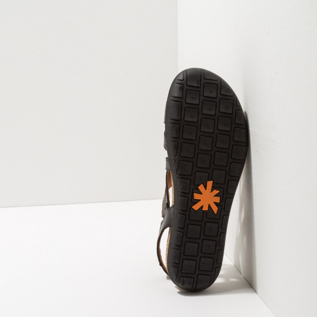 Sandales plates en cuir lisse et daim - Noir - art