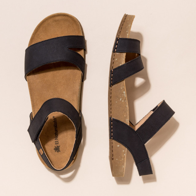 Sandales confortables plates en cuir ultra confort - Noir - El naturalista