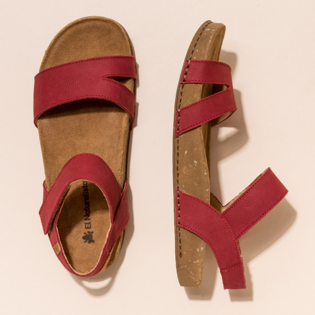 Sandales confortables plates en cuir ultra confort - Rouge - El naturalista