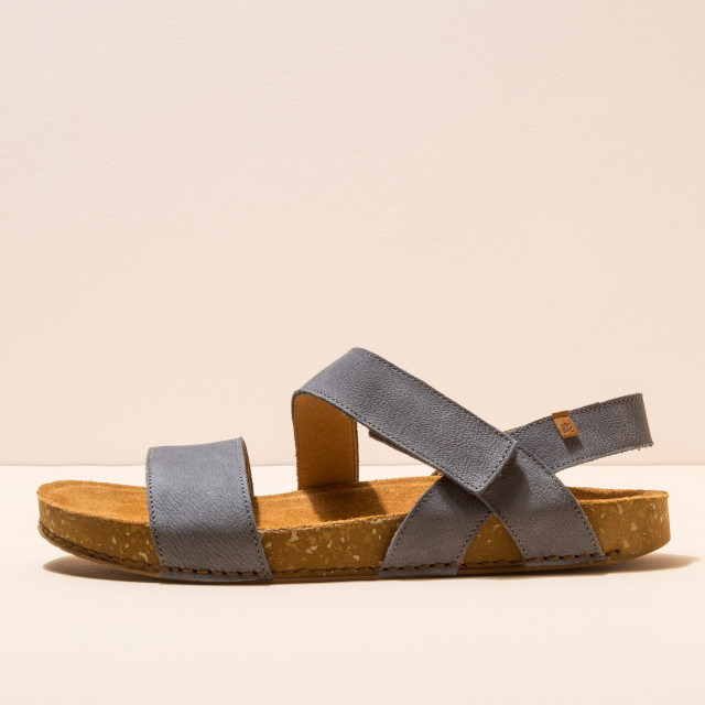 Sandales plates en cuir à scratch et semelles ergonomiques - Bleu - El naturalista