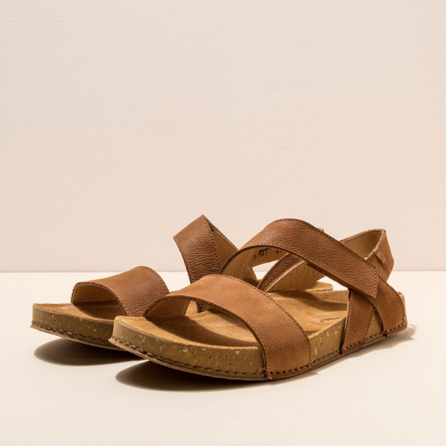 Sandales confortables plates en cuir à scratch et semelles ergonomiques - Cuivre - El naturalista