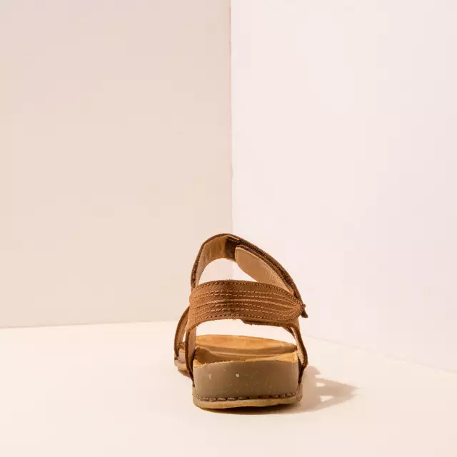 Sandales confortables plates en cuir suédé à scratch - Cuivre - El naturalista