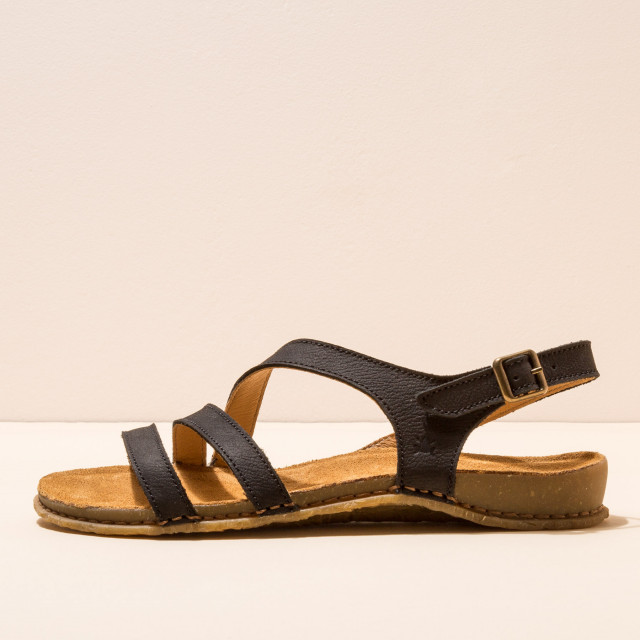 Sandales confortables plates en cuir à semelles ultra confort - Noir - El naturalista