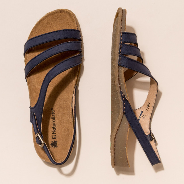 Sandales confortables plates en cuir à semelles ultra confort - Bleu - El naturalista