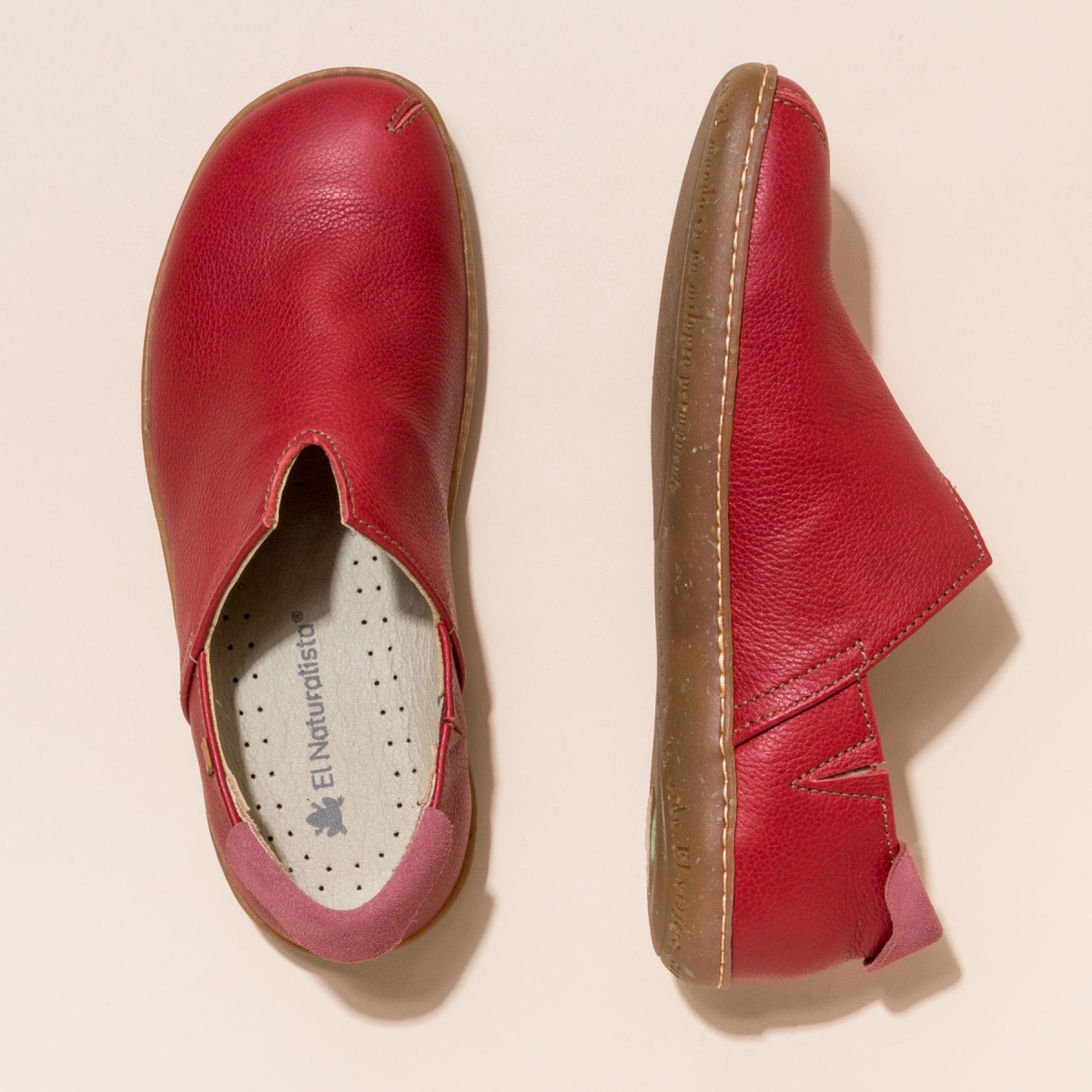 Chaussures confort en cuir naturel et semelles recyclées - Rouge - El naturalista