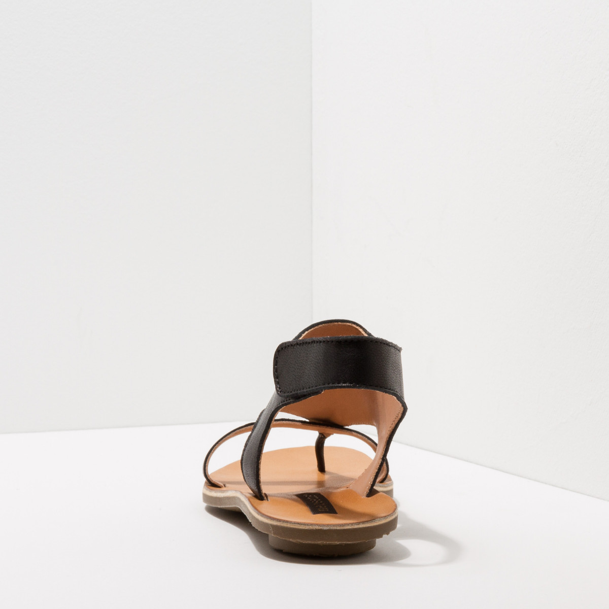 Sandales plates en cuir à scratch - Noir - Neosens