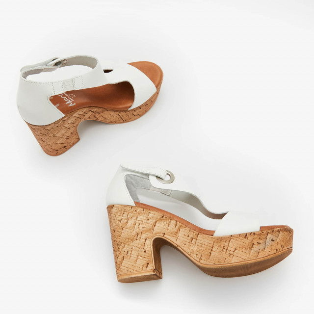 Sandales à talon semi-compensé en cuir et semelle liège - Marila