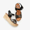 sandales compensées en cuir grainé et semelles en raphia - Marila