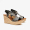 Sandales compensées en cuir grainé et motifs incrustés - Noir - Marila