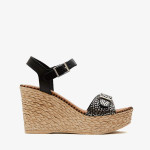 Sandales compensées en cuir à motifs incrustés et semelles en raphia - Marila