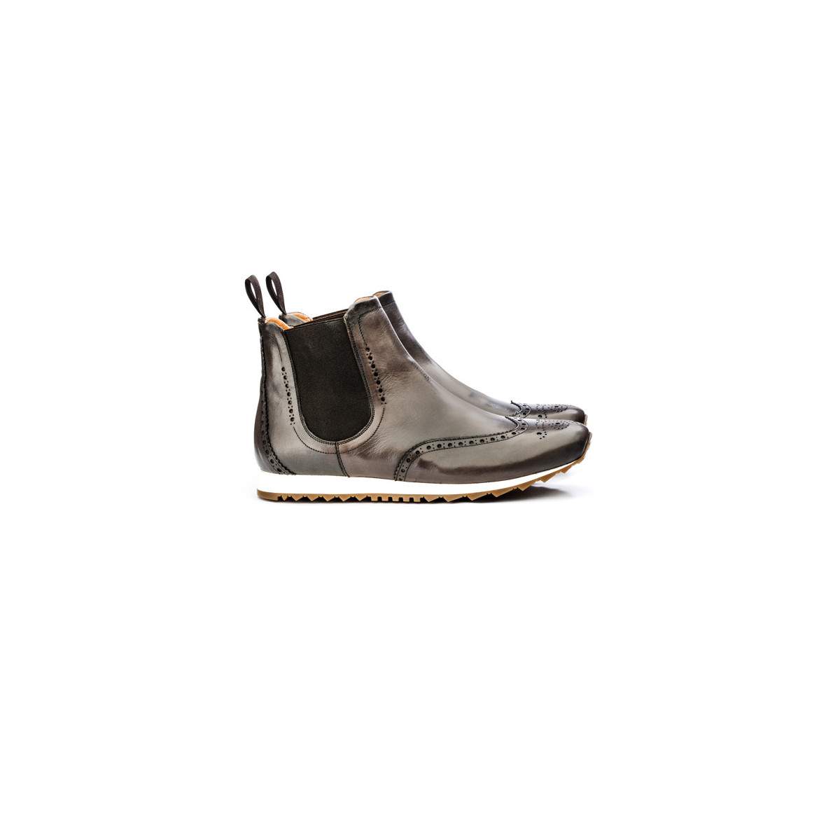 Chelsea boots homme en cuir patiné à bout golf fleuri - Gris - michel