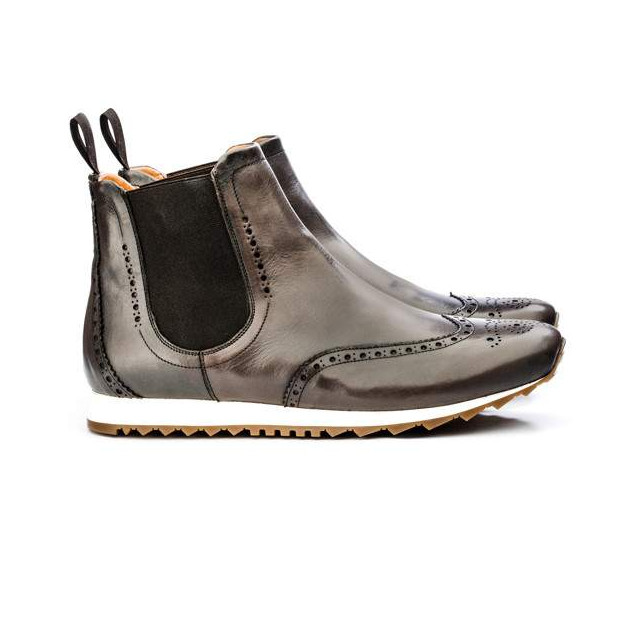 Chelsea boots homme en cuir patiné à bout golf fleuri - Gris - michel