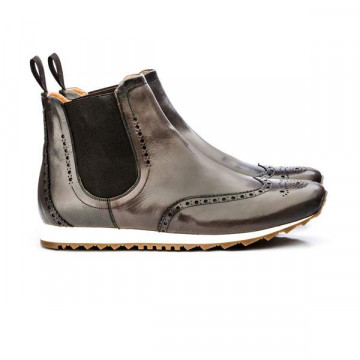 Chelsea boots homme en cuir patiné à bout golf fleuri - Gris - michel