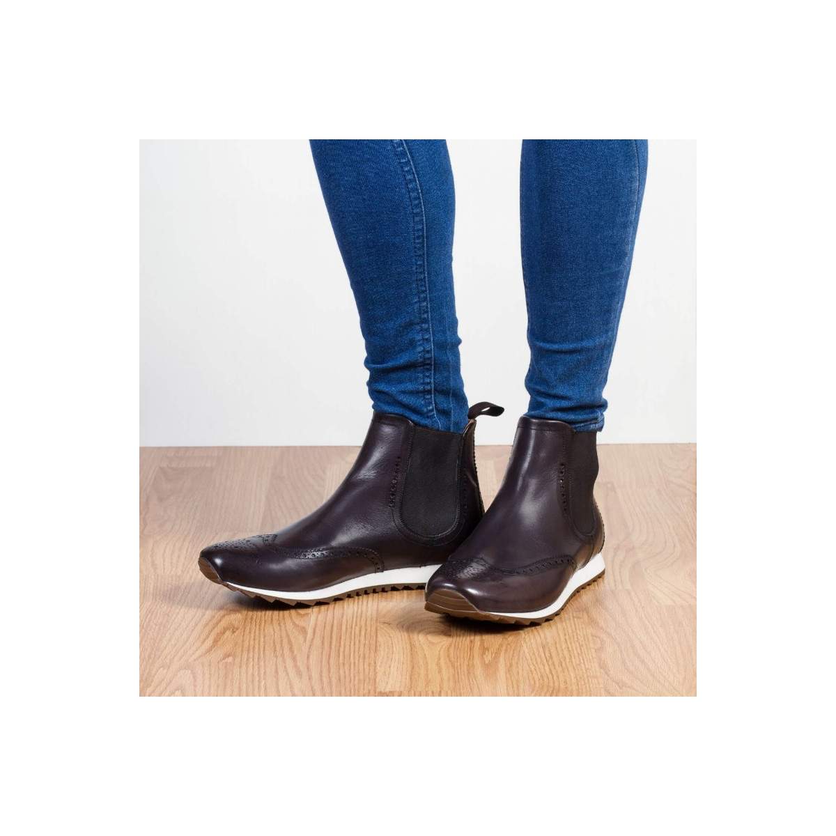 Chelsea boots homme en cuir patiné à bout golf fleuri - Gris - michel