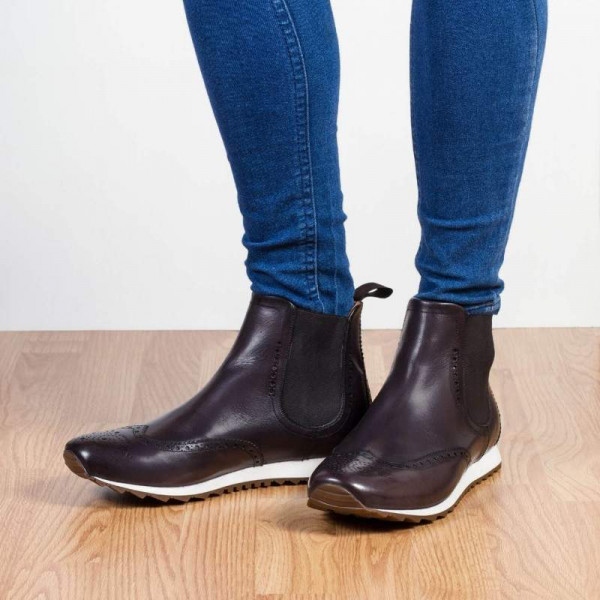 Chelsea boots homme en cuir patiné à bout golf fleuri - Gris - michel