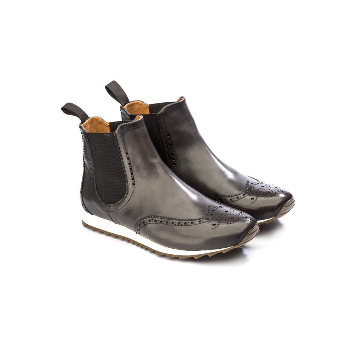 Chelsea boots homme en cuir patiné à bout golf fleuri - Gris - michel