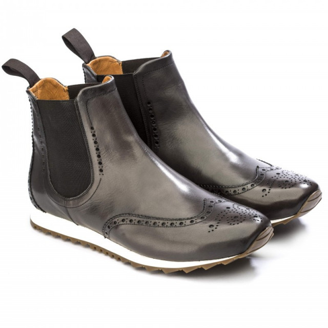 Chelsea boots homme en cuir patiné à bout golf fleuri - Gris - michel