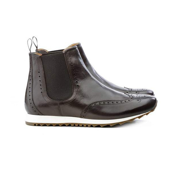 Chelsea boots homme en cuir patiné à bout golf fleuri - Marron - michel