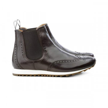 Chelsea boots homme en cuir patiné à bout golf fleuri - Marron - michel