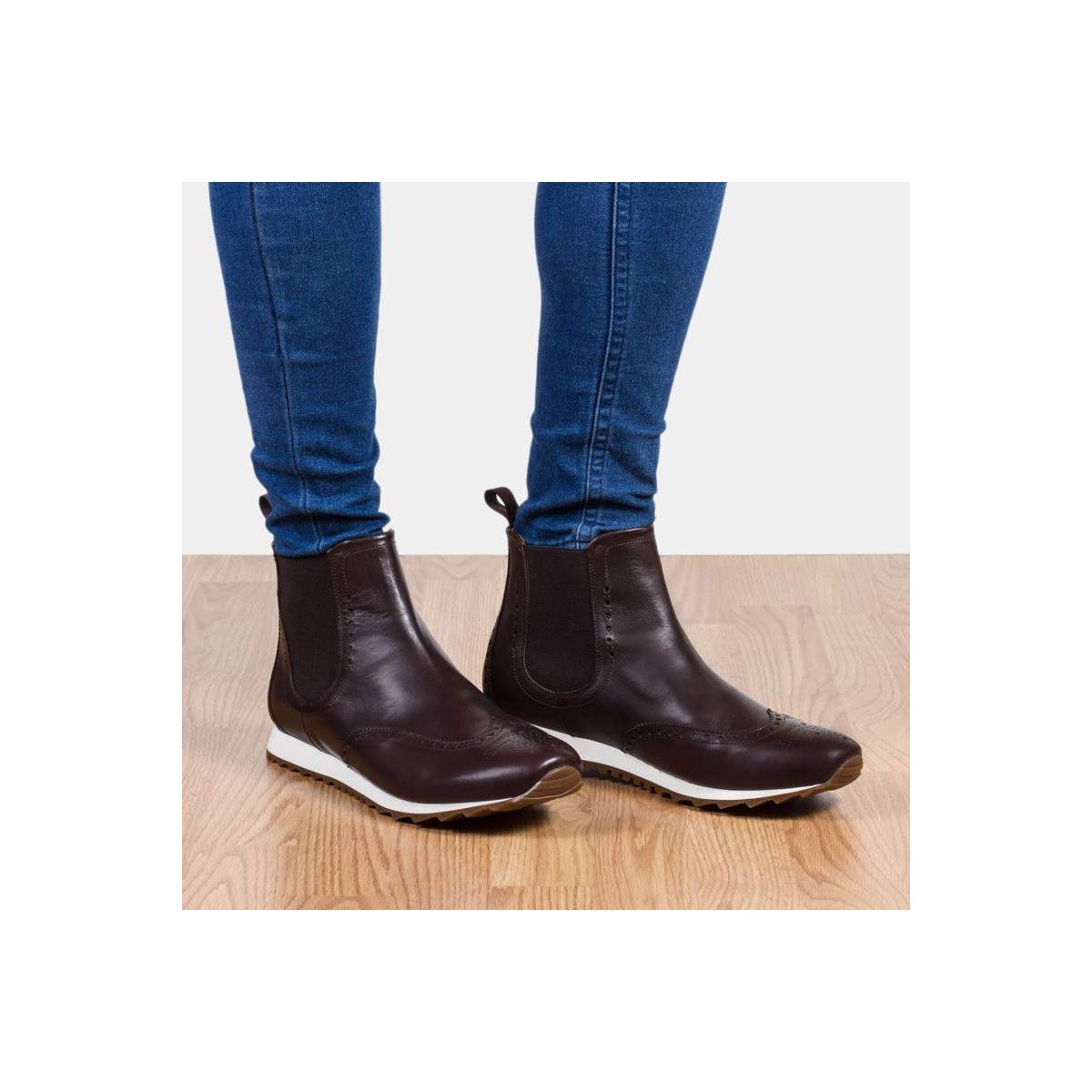 Chelsea boots homme en cuir patiné à bout golf fleuri - Marron - michel