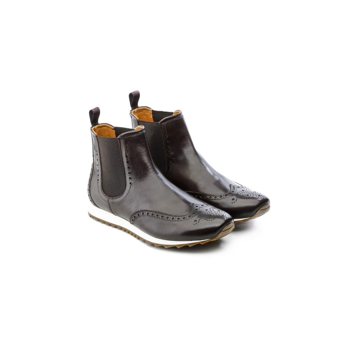 Chelsea boots homme en cuir patiné à bout golf fleuri - Marron - michel