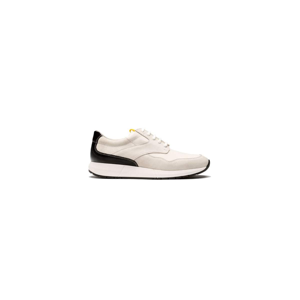 Baskets homme en cuir lisse et daim - Blanc - michel