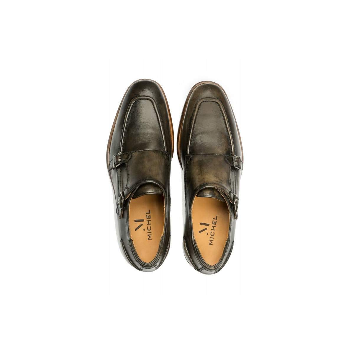 Chaussures à boucle homme en cuir patiné - Marron - michel