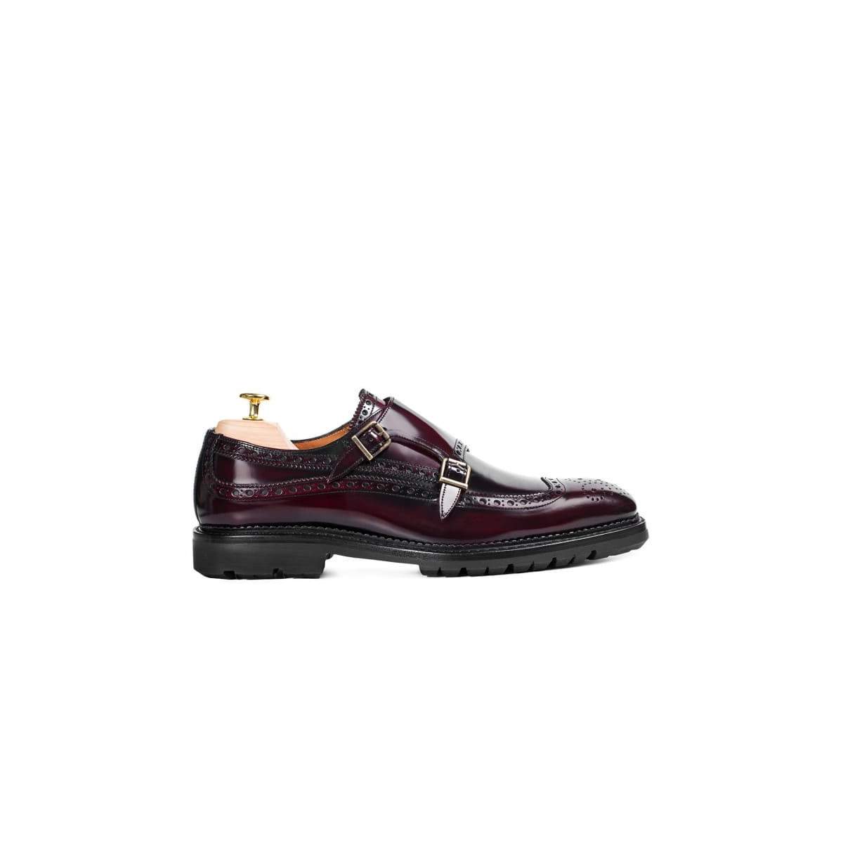 Chaussures double boucle homme en cuir à bout golf fleuri - Bordeaux - michel