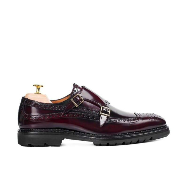 Chaussures double boucle homme en cuir à bout golf fleuri - Bordeaux - michel