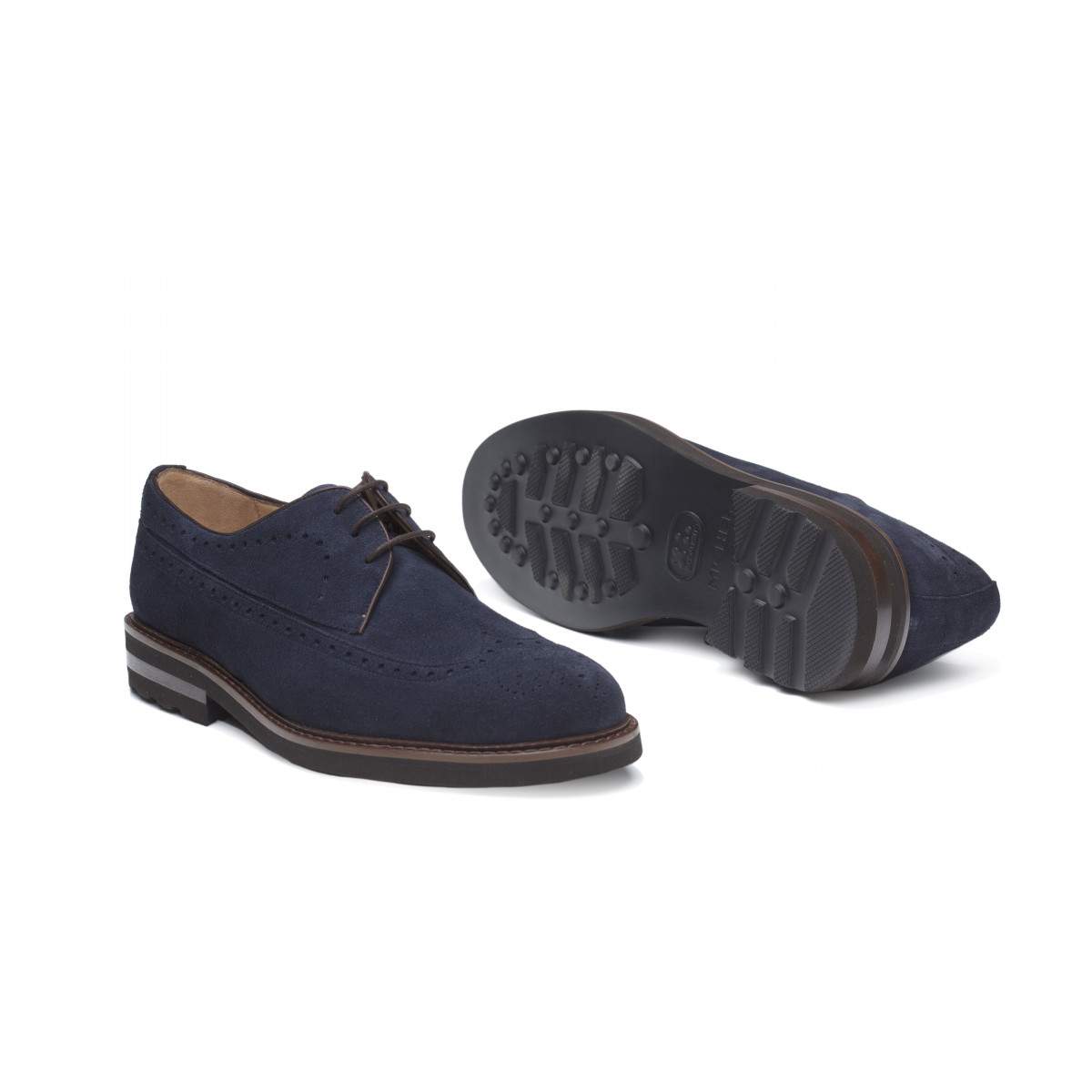 Derbies daim homme à bout golf fleuri - Bleu - michel