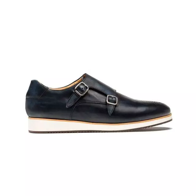 Chaussures à boucle homme en cuir à bout uni fleuri - Bleu - michel