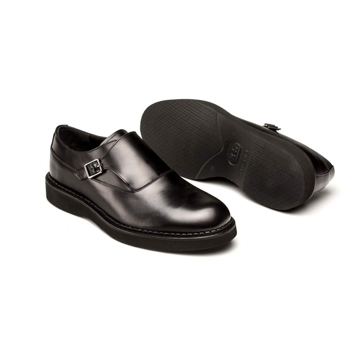 Chaussures à boucle homme en cuir lisse noir - Noir - michel