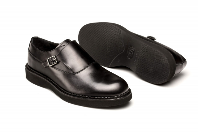 Chaussures à boucle homme en cuir lisse noir