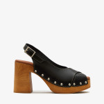 Sandales à talon en cuir et semelles effet bois - Marila