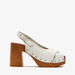 Sandales à talon en cuir et semelles effet bois - Marila