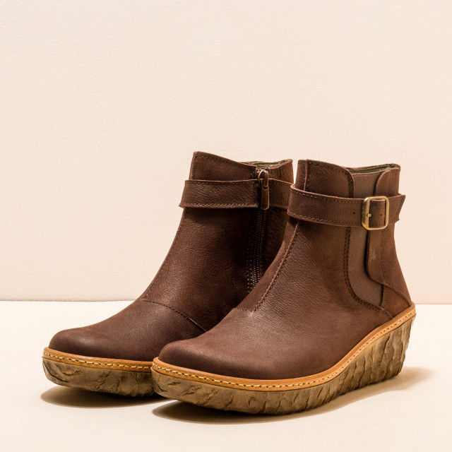 Bottines compensées en cuir à boucle - Marron - El naturalista