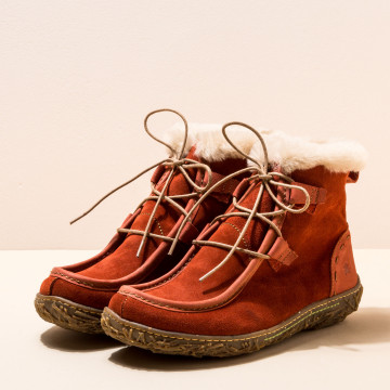 Bottines fourrées à lacets en cuir suédé - Rouge - El naturalista