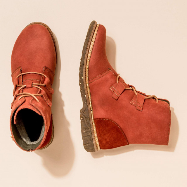 Bottines à lacets plates en cuir - Rouge - El naturalista