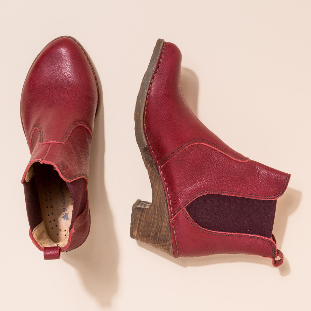 Bottines chelsea à talon en bois - Rouge - El naturalista