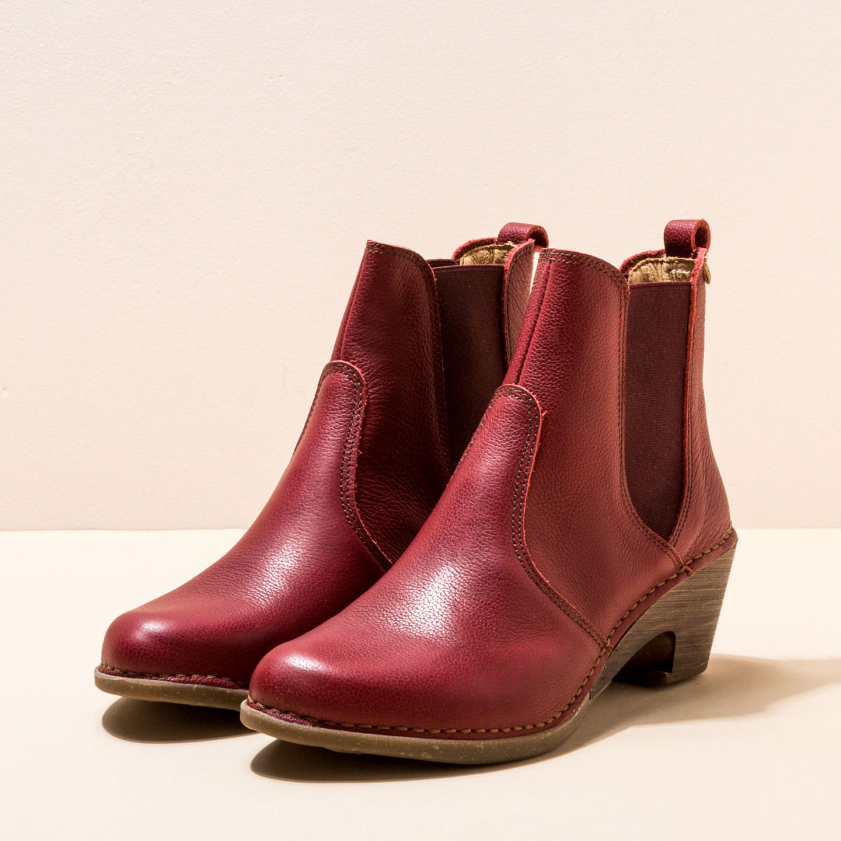 Bottines chelsea à talon en bois - Rouge - El naturalista