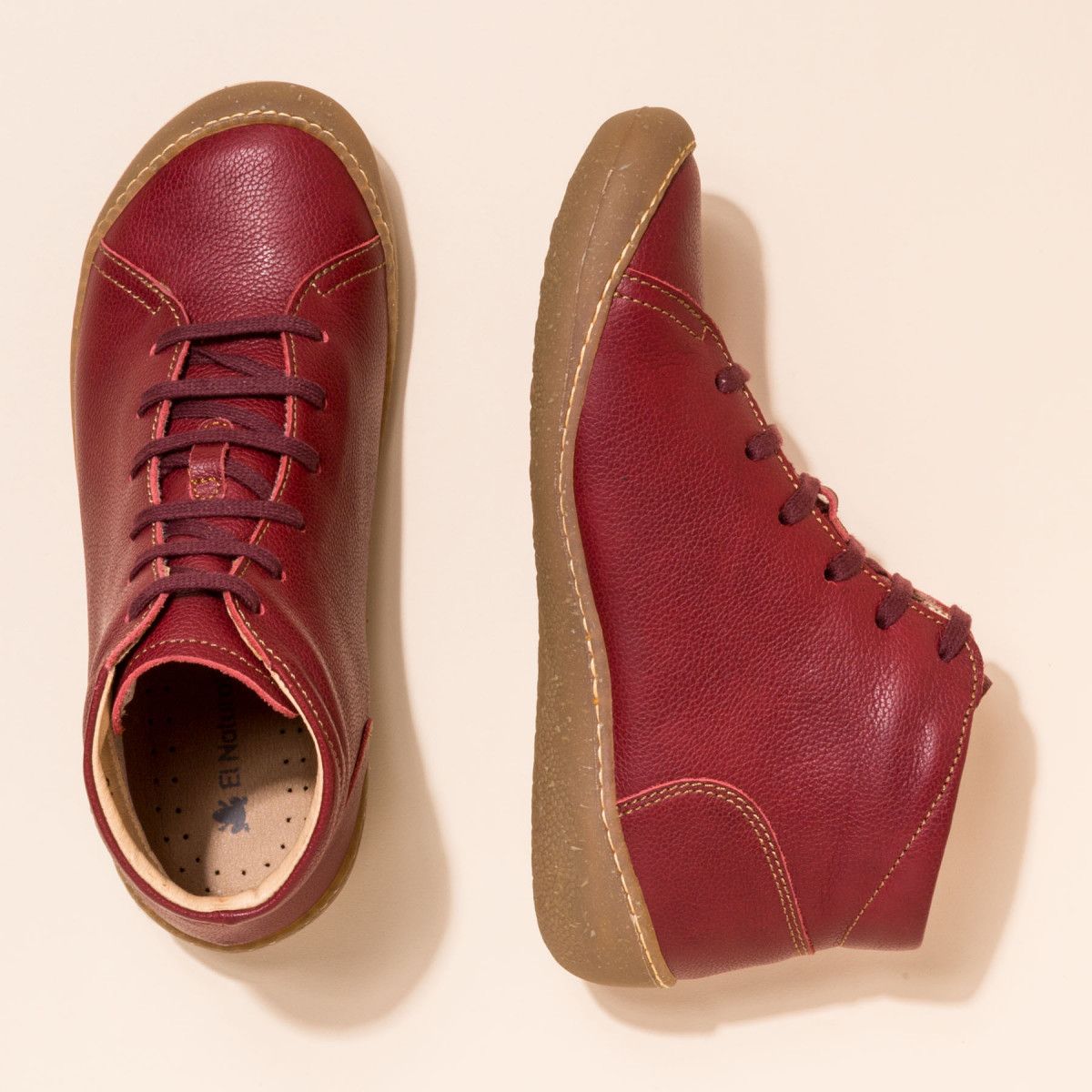 Baskets montantes en cuir au grain naturel - El naturalista