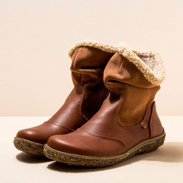 Bottines fourrées en cuir mat et cuir suédé - Marron - El naturalista