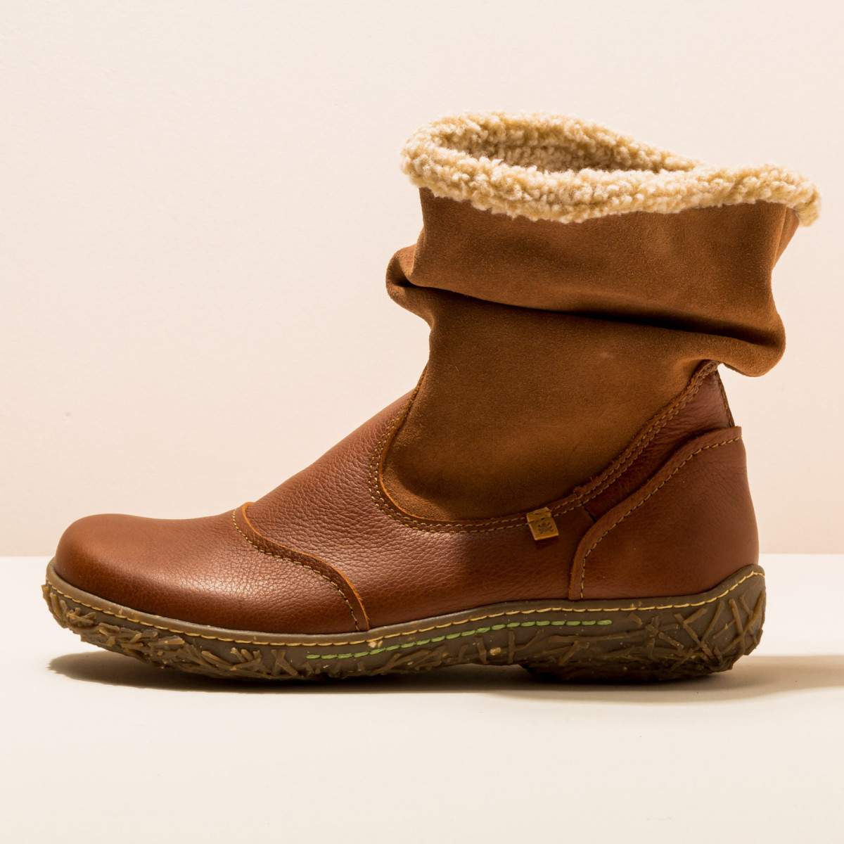 Bottines fourrées en cuir mat et cuir suédé - Marron - El naturalista