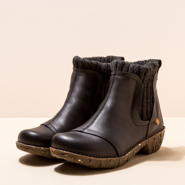 Bottines à talon en cuir doublées de laine - Noir - El naturalista