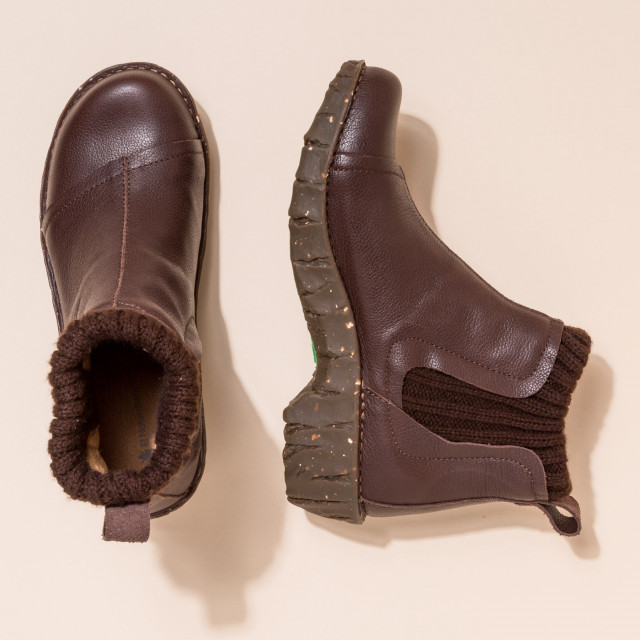 Bottines à talon en cuir doublées de laine - Marron - El naturalista