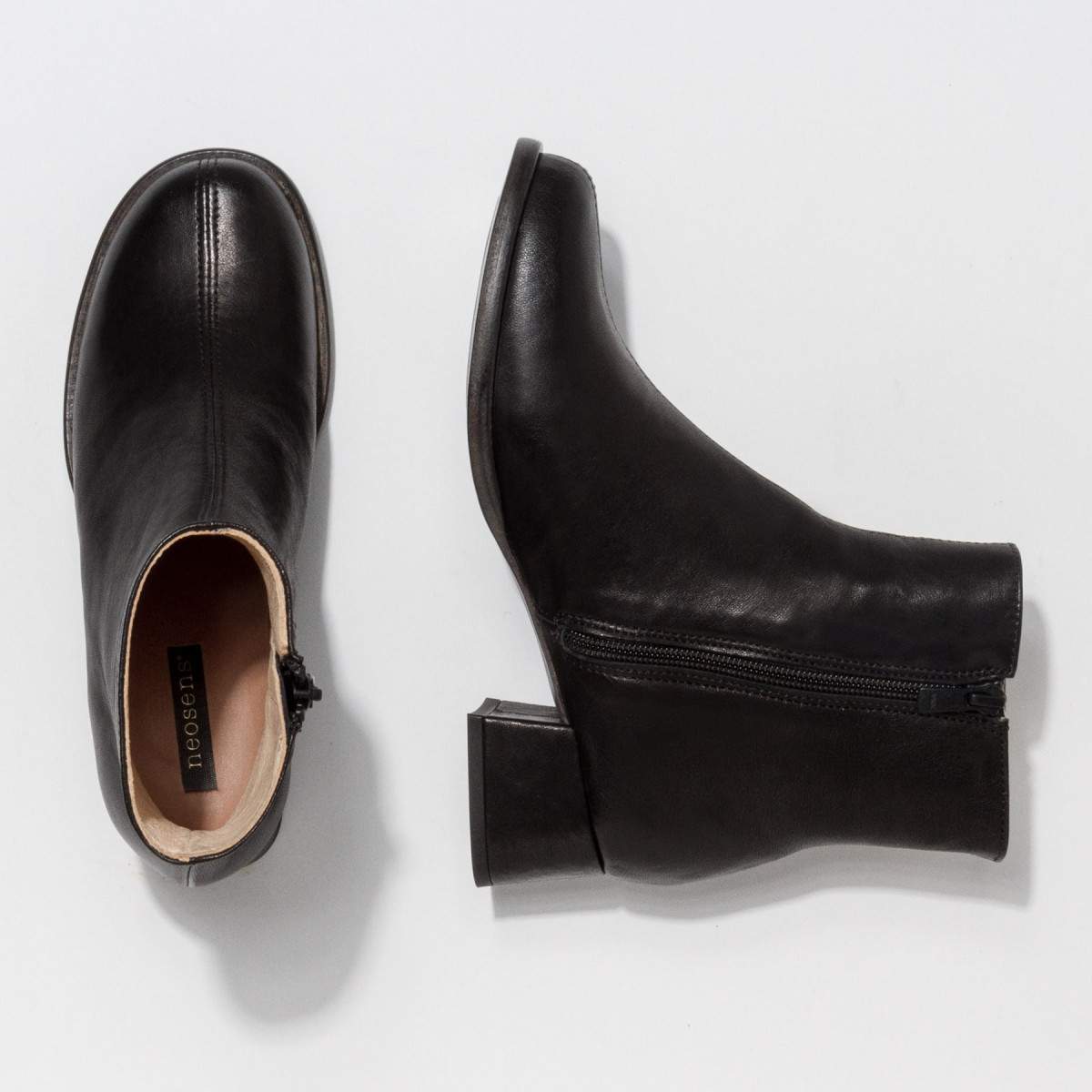 Bottines à talon carré en cuir - Noir - Neosens