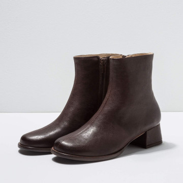 Bottines à talon carré en cuir - Marron - Neosens