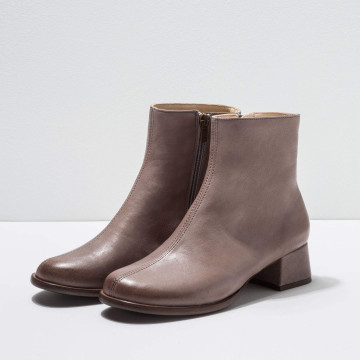 Bottines à talon carré en cuir - Beige - Neosens