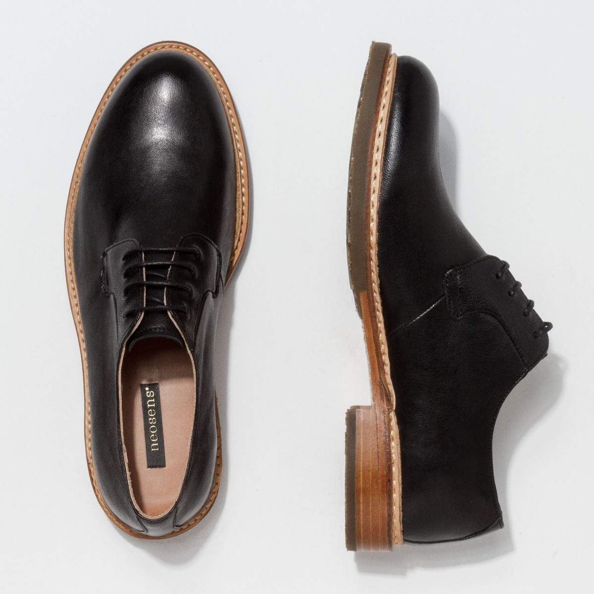 Derbies homme en cuir lisse - Noir - Neosens