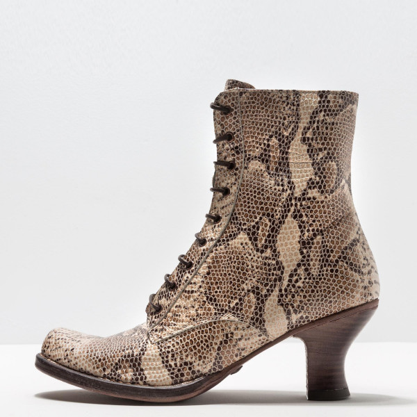 Bottines à lacets à talon bobine en cuir fantaisie - Imprimé serpent - Neosens